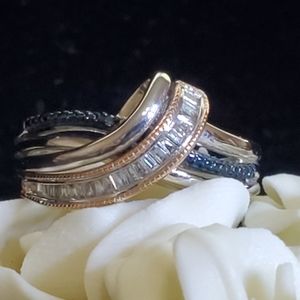 Diamond Ring Sterling & 10K Rose Gold Size 7